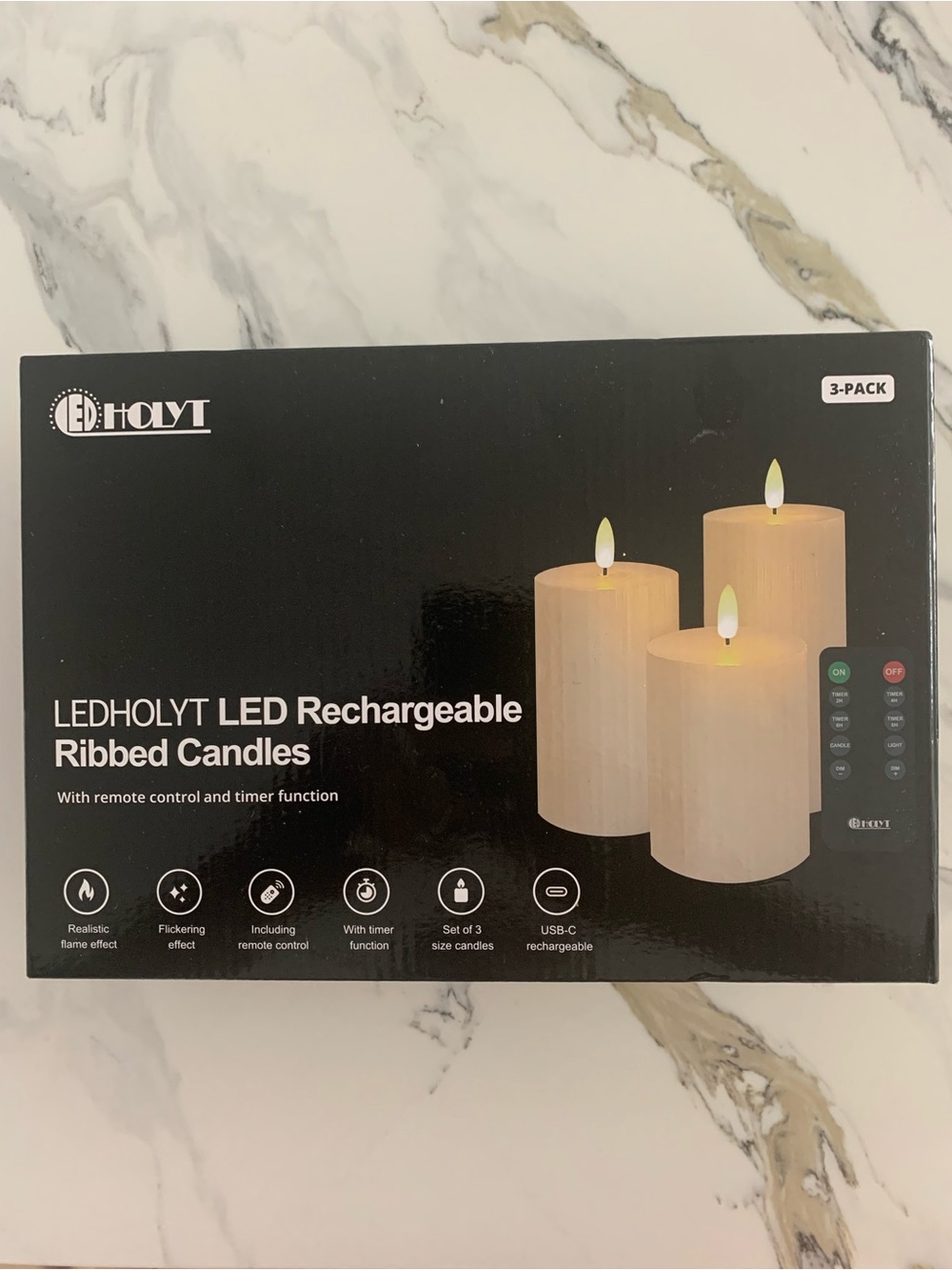 Ledholyt LED Rechargeable Ribbed Candles with remote control and timer function